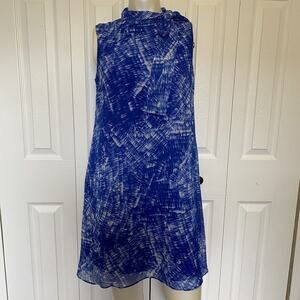 Womens DKNY blue printed shift dress tie at neck size 6